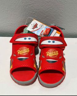 New Disney Pixar Cars Lightning McQueen Toddler Open Toe Hook & Loop Sport Light-Up Sandals