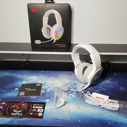 New Redragon H350 White Wired Gaming Headset, Dynamic RGB Backlight - Stereo Surround-Sound - 50MM Drivers - Detachable Microphone, Over-Ear Headphone