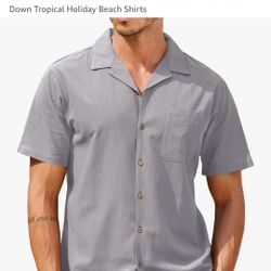 Coofandy Men's Linen short sleeve shirt button down casual size small