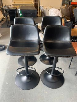 New- Modern Bar Stools Set of 4, Microfiber Leather Bar Stools, Black