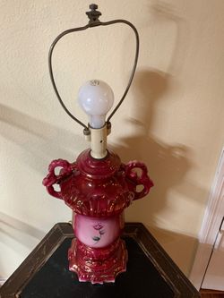 Vintage Victorian Style 1950s Painted Lamp Porcelain Red Rose