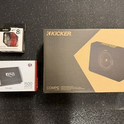 Kicker Subwoofer, Boss Amp, SSL Amplifier Kit
