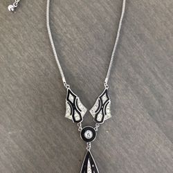 Art Deco Black Enamel  Crystals  Necklace  Art Deco Style