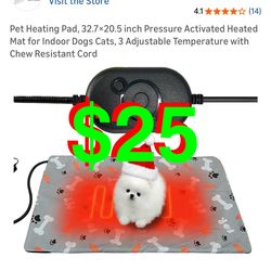 Pet Heating Pad, 32.7×20.5 inch Pressure Activated Heated Mat for Indoor Dogs Cats, 3 Adjustable Temperature with Chew Resistant Cord