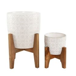 10" and 6.6" Cathedral Ceramic Planter On Stand