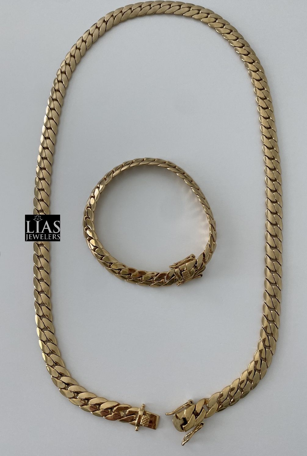 New 18k Yellow Gold Cuban Link Chain And Bracelet