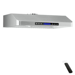 EKON 42 inches Under Cabinet Range Hood, 900 CFM Stainless Steel Kitchen Chimney Vent, 4 Speed Touch Screen Control With Remote 2Pcs 3W LED lights Dis
