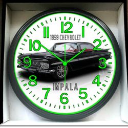 1959 Chevy Chevrolet Impala Glow In The Dark Wall Clock New!