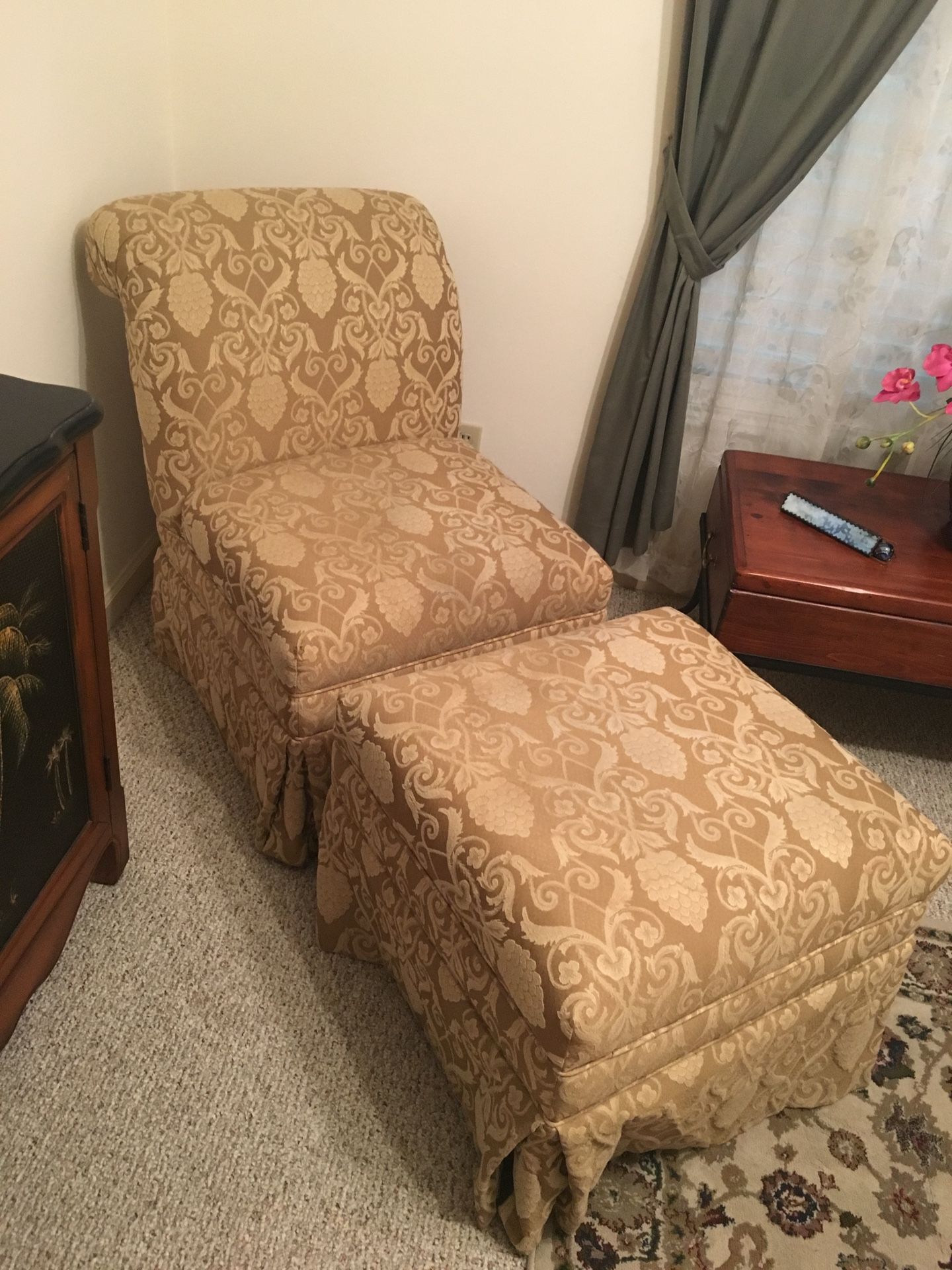 $25 Today Only!! Beautifully upholstered chair and ottoman