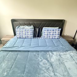 King bed with built in charging port, mattress and side tables
