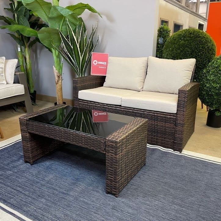 East Brook Outdoor Loveseat w/ Coffee Table (Set of 2 Home & Garden