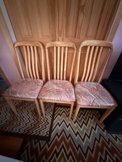 3 Wooden Chair Set With Plastic Cushion Protectors