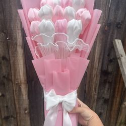 Pink And White Tulip Eternal Bouquet For Valentines Day