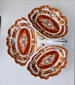 Ornate Red & Gold 3-Section Serving Dish (Limoges Style)