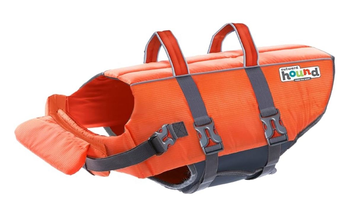 Outward Hound Granby Splash Dog Life Jacket, High-Buoyancy Dog Life Vest for Swimming, Boating, and Water Safety, XL, Orange 85-100lbs 33”-44”