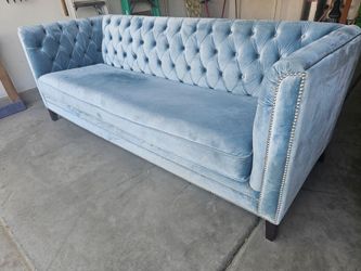 86" Blue Velvet Tufted Sofa