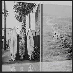 24x16 Black and White Coastal Surfing Landscape Posters and Prints Sea Wave Surfboard Photography Pictures Canvas Painting Home Decor