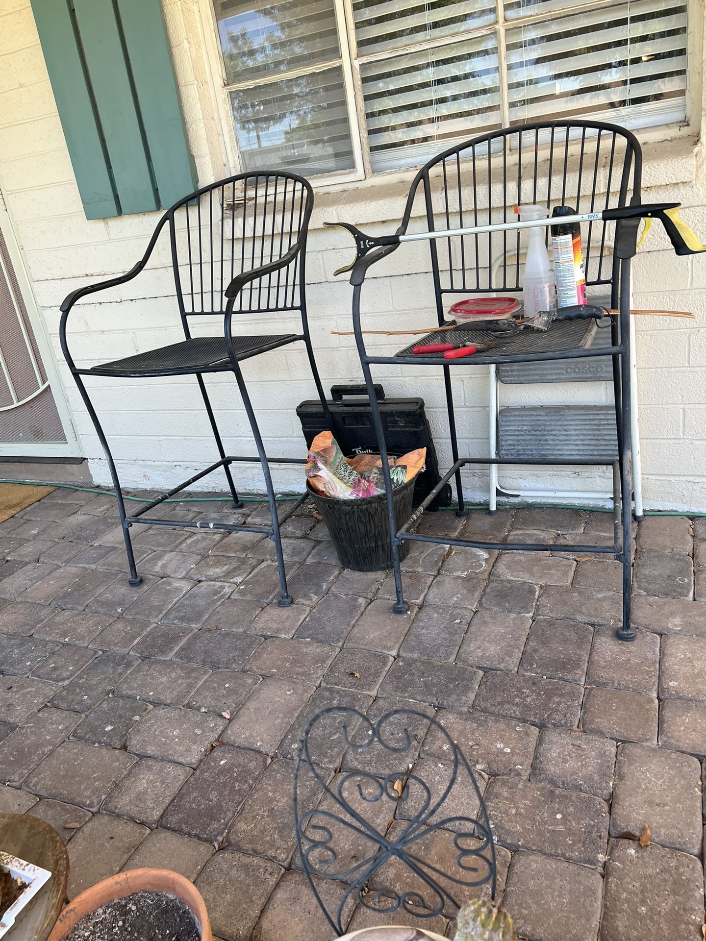 2 Black Metal Chairs Priced As Pair