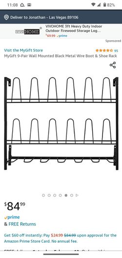 MyGift 9-Pair Wall Mounted Black Metal Wire Boot & Shoe Rack