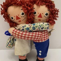 Original 1960's Vintage Knickerbocker Raggedy Ann & Andy Huggers Hugging Dolls