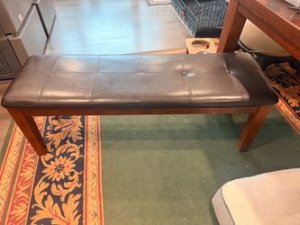 Tufted Faux Leather Dining Bench with two matching chairs