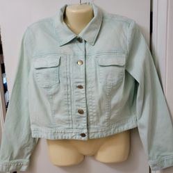Chico's Cropped Jacket Light Green Large Denim