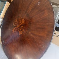 Elegant 72 Inch Round Dining Table Some Wear Nothing Major Has Large Nail Head Around Rim Of Table