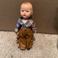 Vintage 5" Celluloid Cowboy Boy Doll w Sleep Eyes