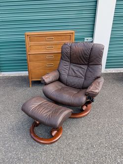 Ekornes Stressless Leather Recliner Chair & Ottoman Brown Made in Norway Vintage