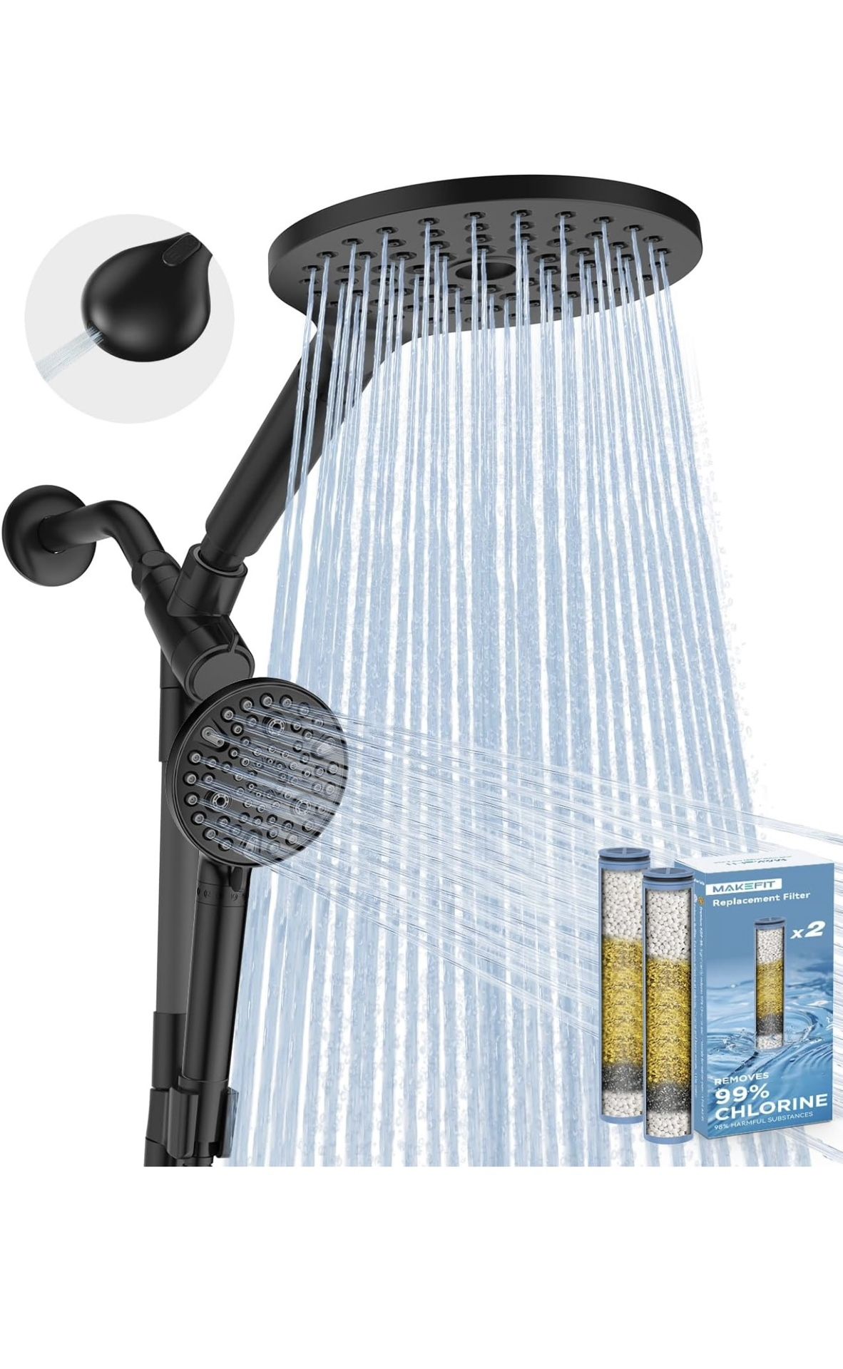 MakeFit Dual Filtered Rain Shower Head Combo, High Pressure Handheld Shower Head with Adjustable Bar - Rainfall Shower Head And Showerhead with Filter