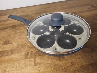 2 IN 1 Egg Poacher Pan & Large Frying Pan - Poached Egg Maker, Granite Egg Poacher with 6 Cups - Egg Pan - 10 Inch Frying Pan Nonstick Omelette Pan