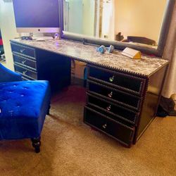 Huge Custom Vanity Desk w/ Mirror – Real Wood – 67” Long!