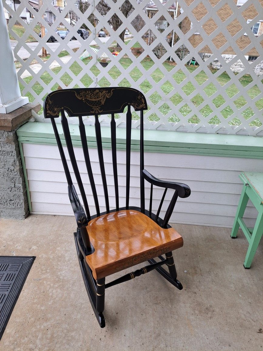 Tell City Black & Gold Stenciled Maple Rocking Chair