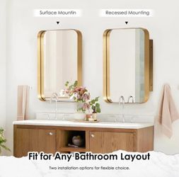 Set Of 2, 24"x16" Modern Rectangle Recessed Bathroom Medicine Cabinet with Beveled Mirror, Wall Moun