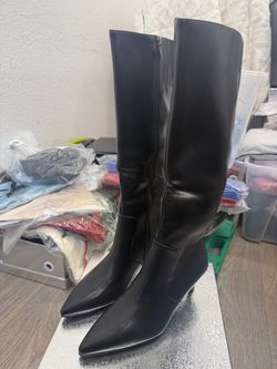 wetkiss PU Leather Pointed Toe Knee High Boots - Black (US6.5)
