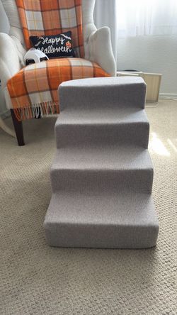4-Step Gray Fabric Pet Stairs