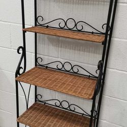 5 Shelf Wicker And Iron Bakers Rack