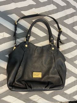 Marc Jacobs Leather Hobo Handbag Black Gold