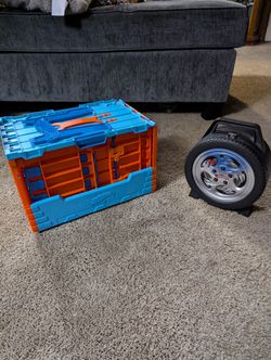 Hotwheels Race Crate with 3 Stunts in 1 Set + Hotwheels Cars + Hotwheels Car Storage Wheel