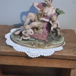Capodimonte Porcelain Goddess Playing Harp Figurine