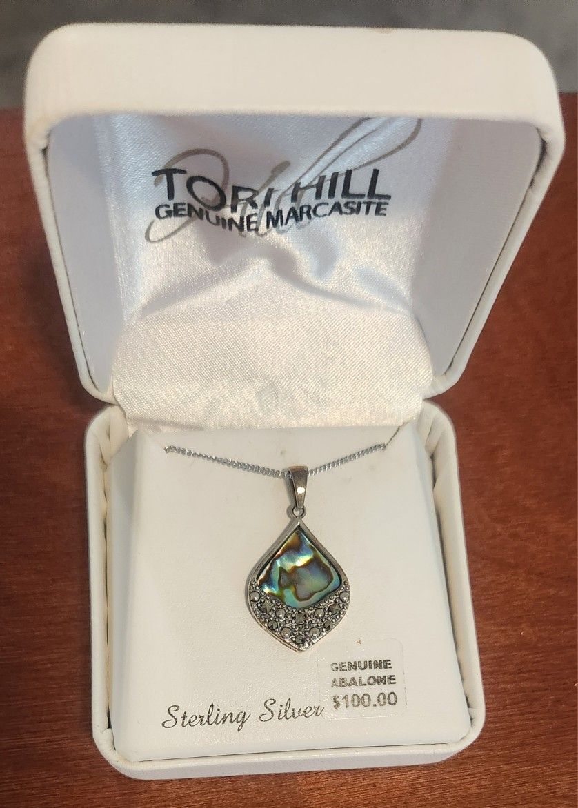 NIB TORI HILL GENUINE MARCASITE/ABALONE STERLING SILVER NECKLACE -FREE S&H W/BIN