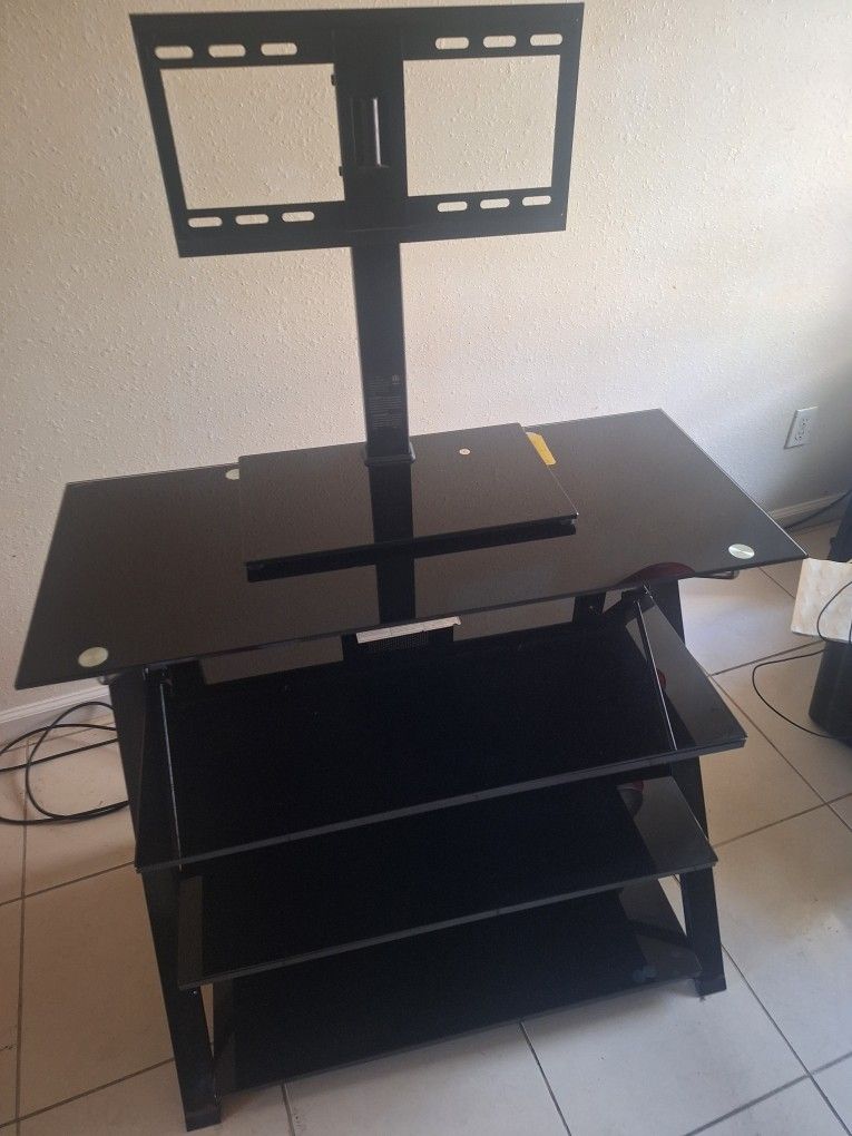 Black GLASS 3 SHELVES 38in. to 60in. TV Stand And Bookshelf