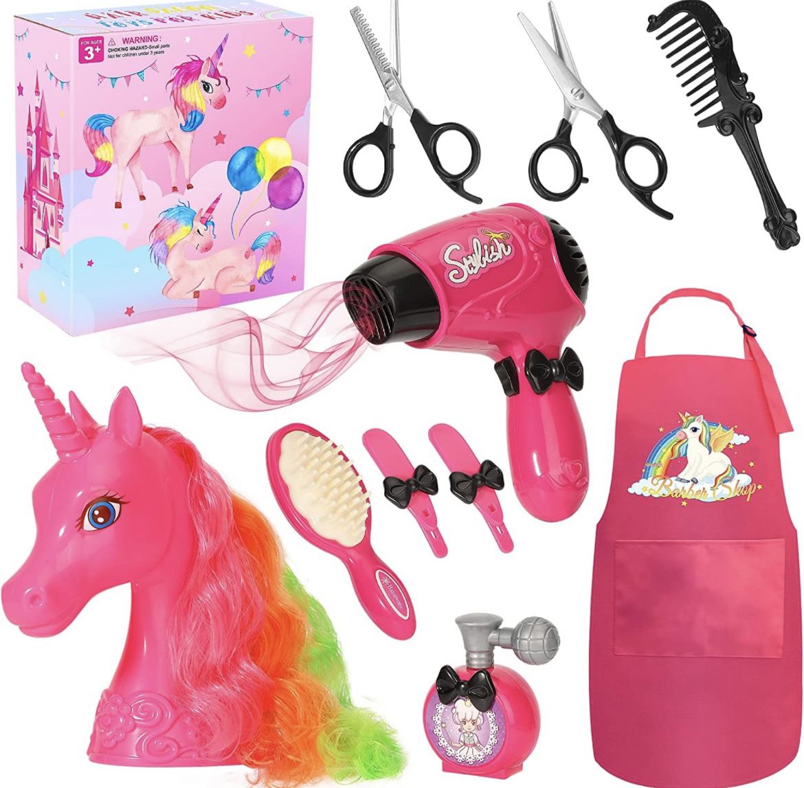 Girls Beauty Salon Set Pretend Play Hair Stylist Toys Fashion Salon Toy Kit Hair Dryer Unicorn Model And Styling Accessories 