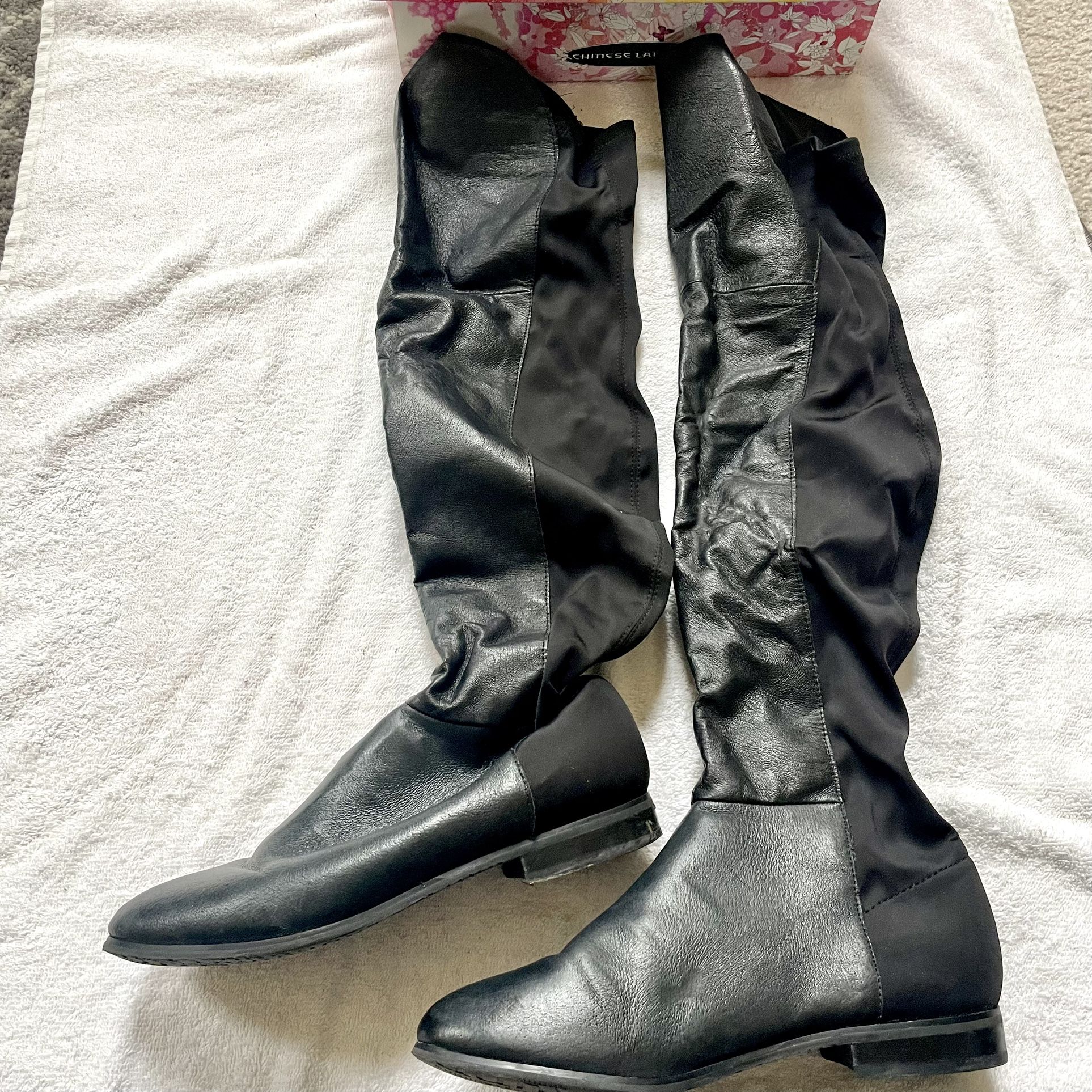 Chinese Laundry Riley Black Nappa Leather Over the Knee Boots women size 8.5