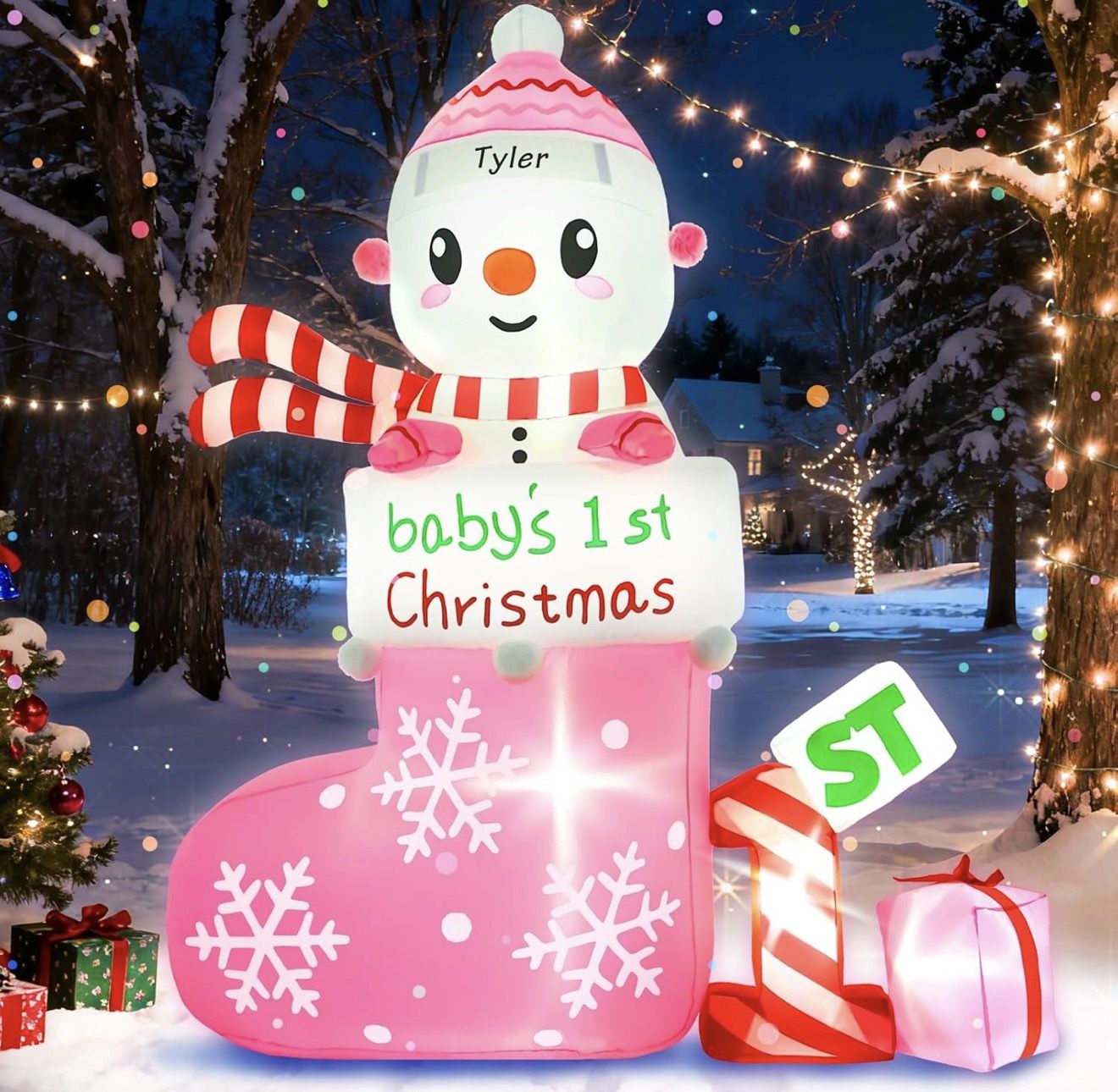 6ft First Christmas Baby Girl Inflatable