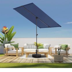 6x4ft Outdoor Balcony Umbrella - Flat Porch Pool Patio Umbrella Rectangular Canopy Shade UPF50+ UV Protection 360° Rotating & Tilting All An