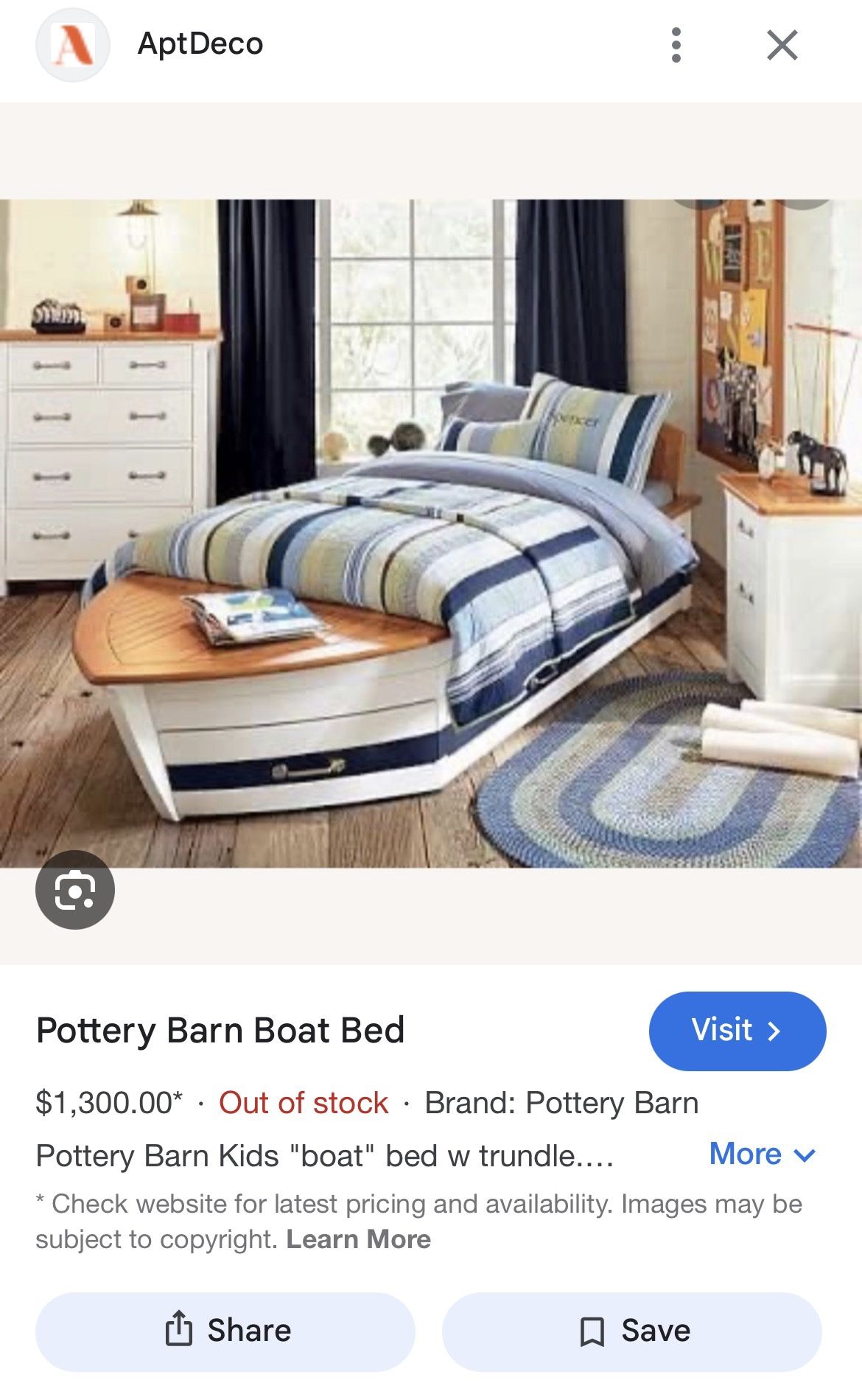 Twin Pottery Barn Boat Bed