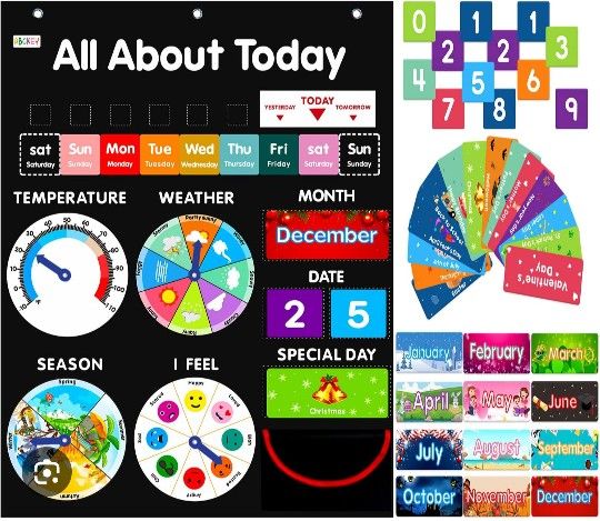 Educational School or home wall Calendar, Weather, Seasons, Feelings pocket set. Great condition