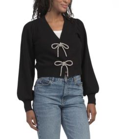 NEW Rhinestone Bow Cardigan L