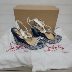 Christian Louboutin Cataclou Stone Embellie Platform Wedge Size 6.5